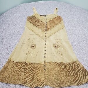 Raya Sun Floral Embroidered Green Cotton Blend Button Dress Sleeveless Small